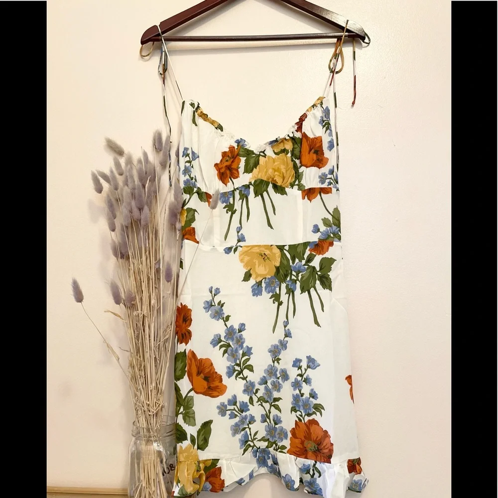 Reformation Floral Mini Dress - Cream, Orange, Green, Blue - Picture 7 of 12